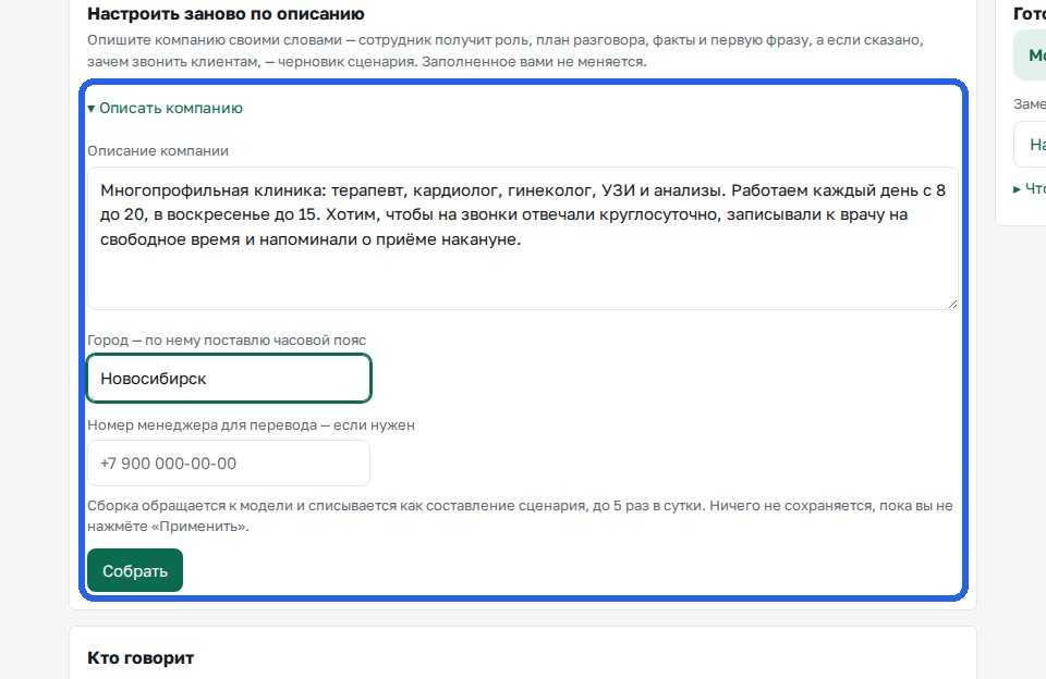 Голосовой робот — Шаг 1. Описание компании
